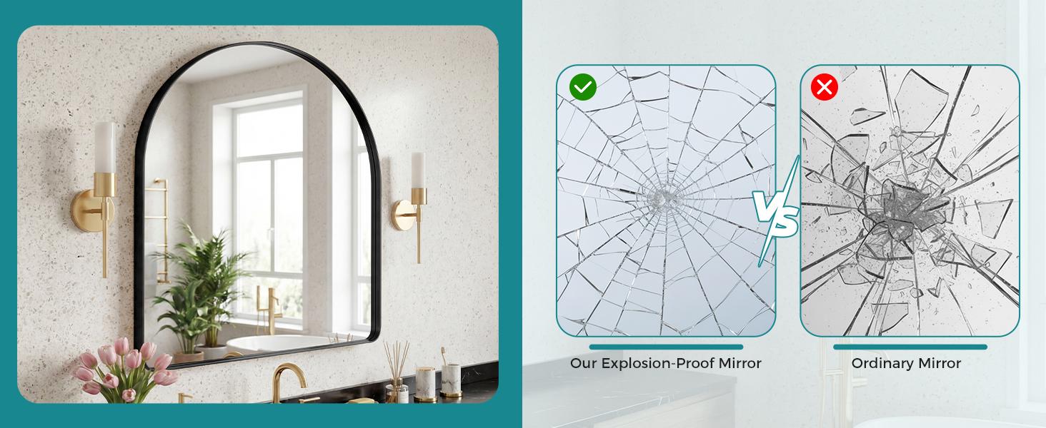 Sweetcrispy Luxury Arched Bathroom Mirror - Modern Arched Shape Mirror with High-Clarity Shatterproof Tempered Glass, Metal Deep Frame, Hanging or Leaning Design, Styrofoam Pack for Living Room, Dresser Sweetcrispy Luxury Arched Bathroom Mirror - Modern Arched Shape Mirror with High-Clarity Shatterproof Tempered Glass, Metal Deep Frame, Hanging or Leaning Design, Styrofoam Pack for Living Room, Dresser