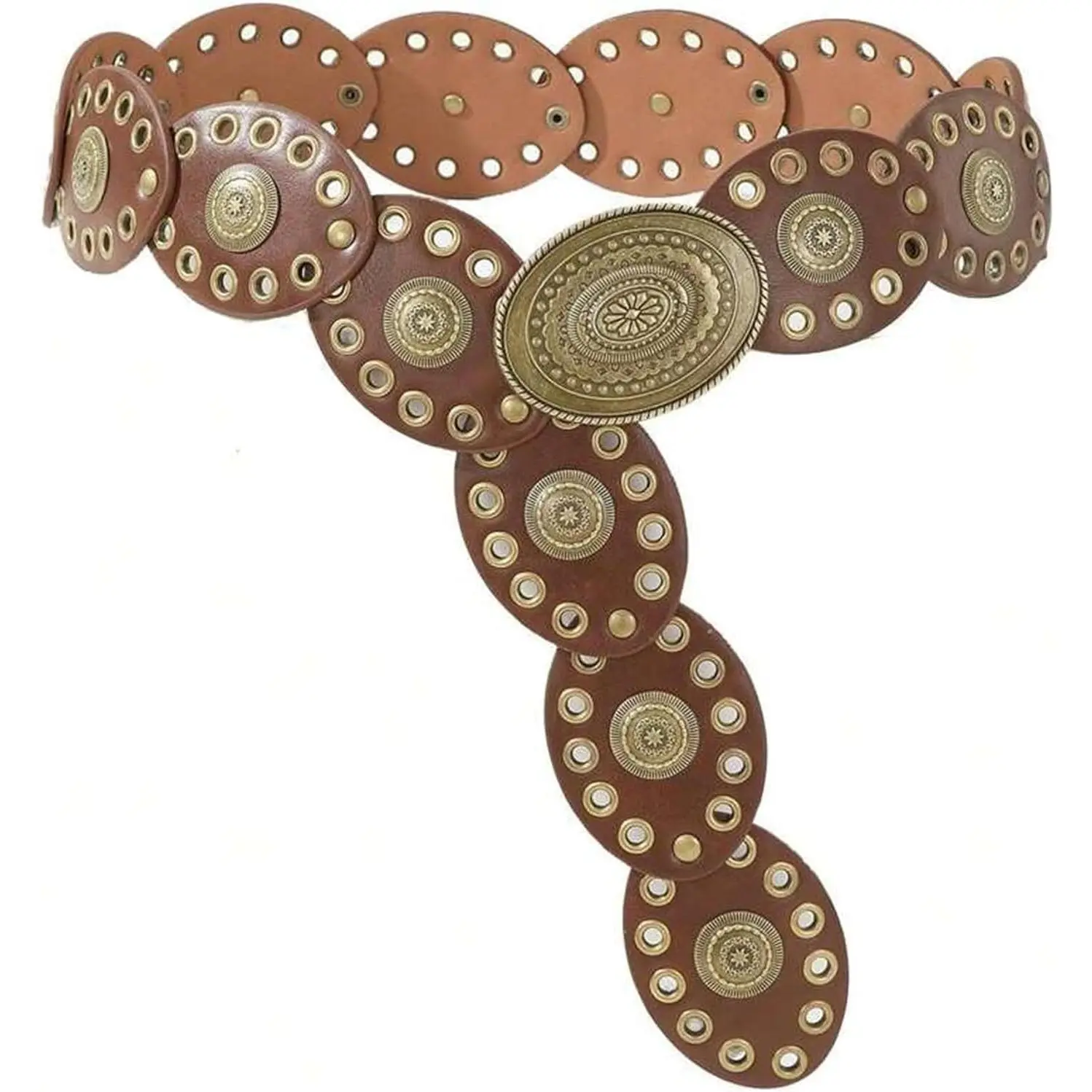 Western Disc Leather Belt Wide Hollow Design Adjustable Boho Retro Cowgirl Style Women main image 2