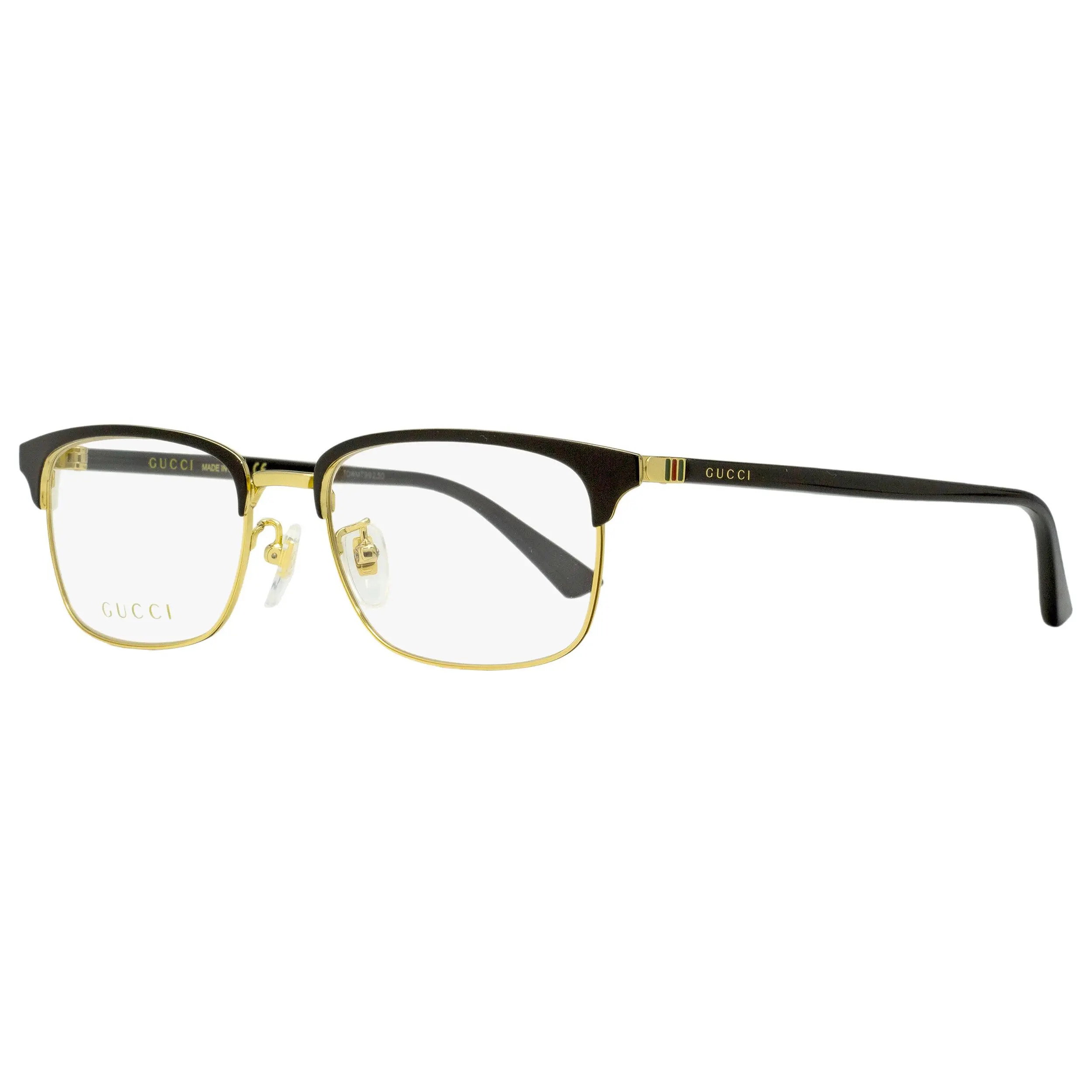 Gucci Men's Rectangular Eyeglasses in Gold & Black Metal, Statement Frames with Signature Temple Bands - GG0131O 001 | 53mm, Eyewear Fashion, Statement Eyeglass Frames