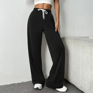 Cozy Baggy Wide Leg Track Pants for Women Elastic Waist Casual Daily Trousers