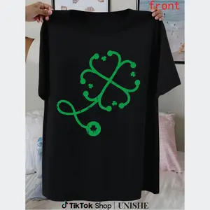 St. Patrick's Day Nurse T-Shirt Cotton Blend with Shamrock and Stethoscope