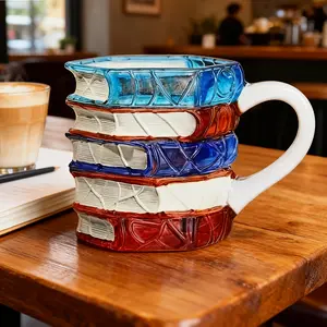 Creative Stacked Books Design Glass Mug, Elegant Gift for Book Lovers & Writers, Perfect for Home Office Decor, Christmas Birthday Gift, Capacity, Easy-Grip Handle, Ideal for Novels & Coffee Breaks