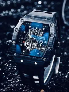 Bucket Quartz Punk Men's Watch, Large Size Cool Personality Youth Wristwatch, Trendy Elegant Gift with Box Packaging