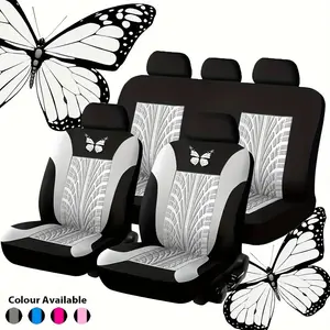 9pcs Butterfly Gold Foil Car Seat Covers, Comfortable All-Season Universal Fit, Suitable for Sedans Suv Vans, Durable Easy Clean Interior Accessories