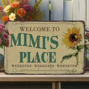 Vintage Style 8x12 in Aluminium Tin Sign, "Welcome To Mimi's Place" Rustic Floral Wall Art, High-Quality Metal Plaque Gift for Kitchen, Bathroom