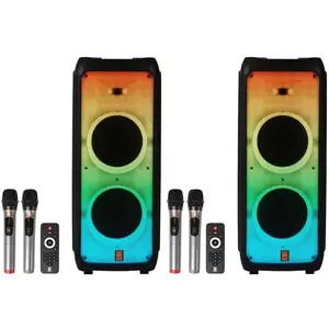 2 MR DJ FLAME5500LED+ 5500W Dual 12” Bluetooth Rechargeable Party Speaker Flame LED Lights 2 Wireless Mic TWS Portable DJ PA System
