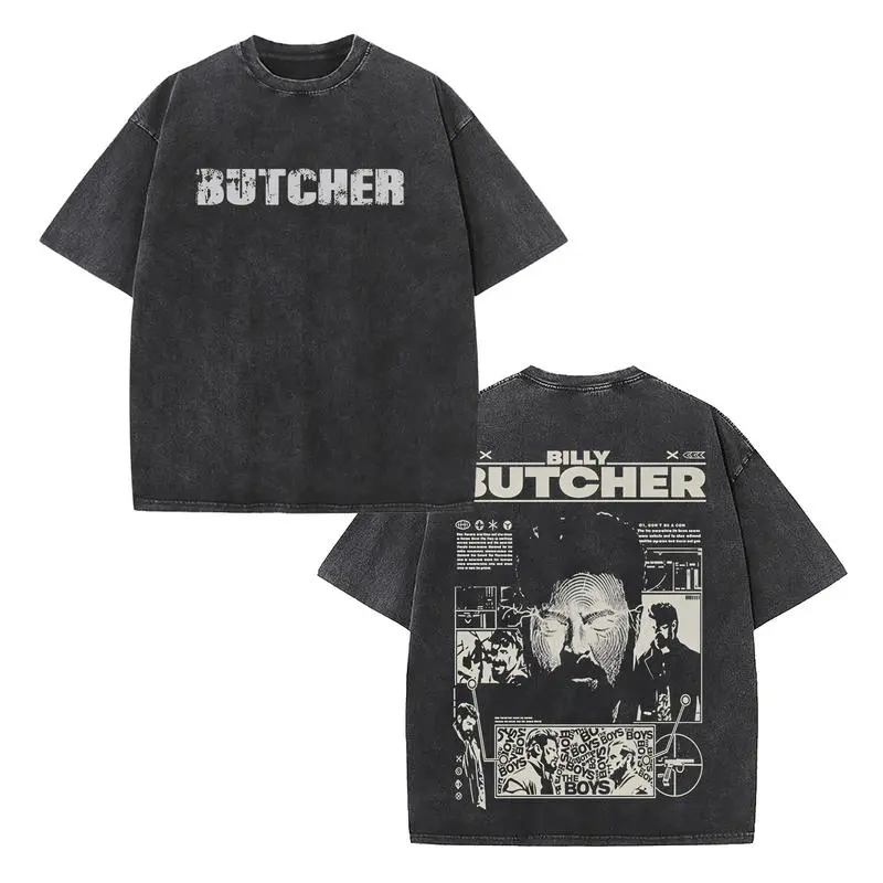 Billy Butcher The Boys Graphic T-Shirt, Vintage Washed Black Crew Neck Unisex Tee