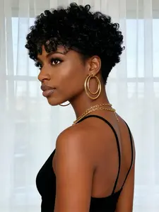 Natural Pixie Wig Short Curly Human Hair for Women Kinky Curly Wig, Machine Made Pixie Cut Wig for Daily Use and Party Cosplay Gift, Human Afro Wig Afro Kinky Wigs, Black Women Wigs