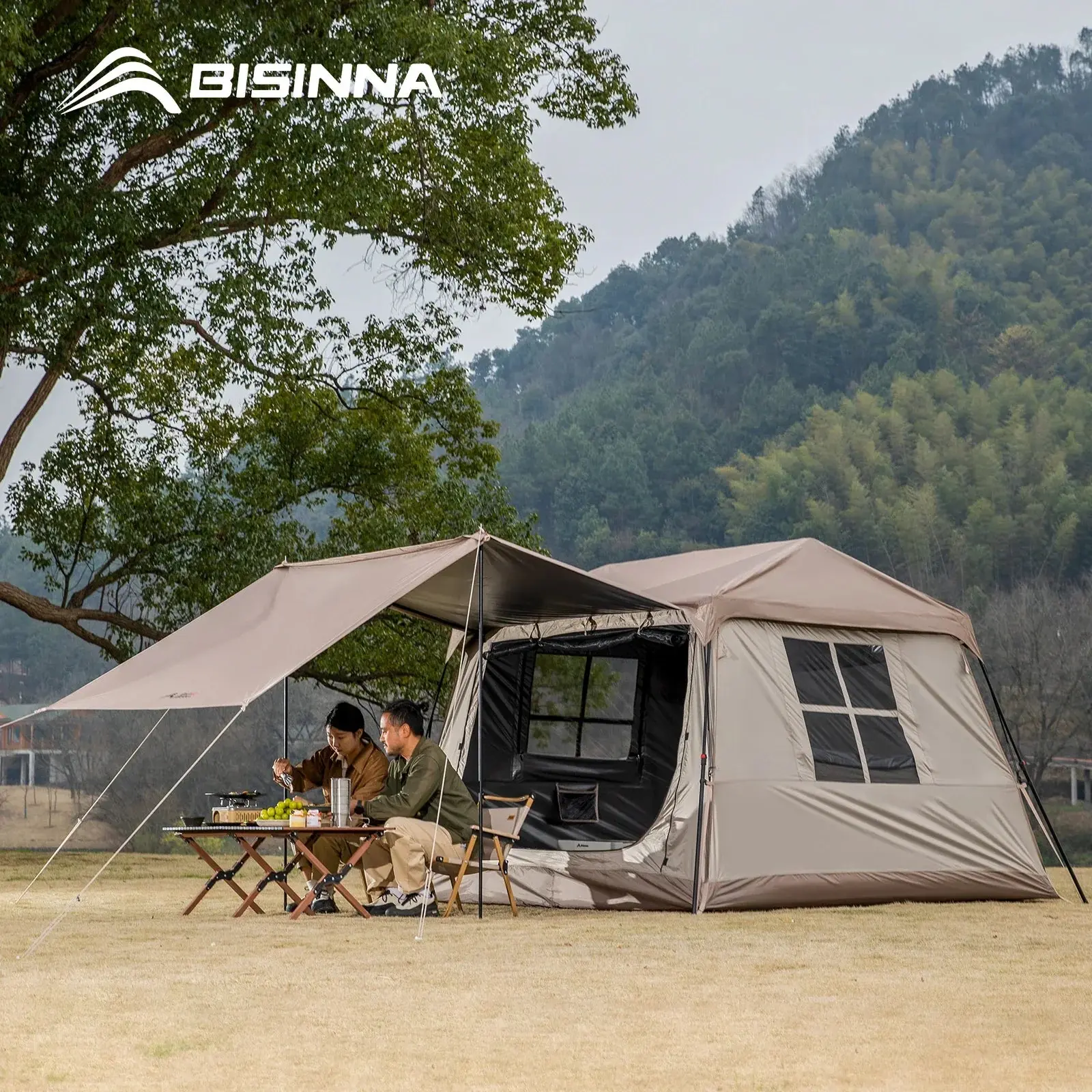 BISINNA 3-4 Person Cabin Tent - Instant Setup, Waterproof Pops-Up Tunnel Tent for Family Camping, Pops-Up Tunnel Tents