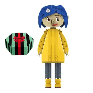 Pink Palace Inspired Building Blocks Figure, Blue Hair Yellow Raincoat Girl Model Kit, 250-Piece Character Display Build,  Premium Hexagonal Gift Box Packaging