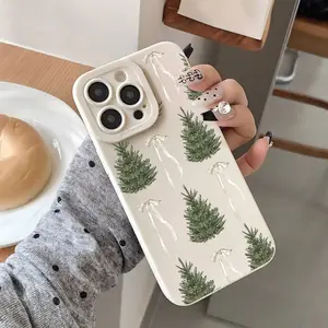 Happy Christmas Tree Bow Design, Happy Phone Case, Full Shockproof Fashion Phone Case, Suitable for iPhone, Camera Protection, Phone Case Protection, Gift, Phone Case with Plants, Ski Phone, Coconut Tree Pattern, Suitable for Oppo A Men's Phone Case