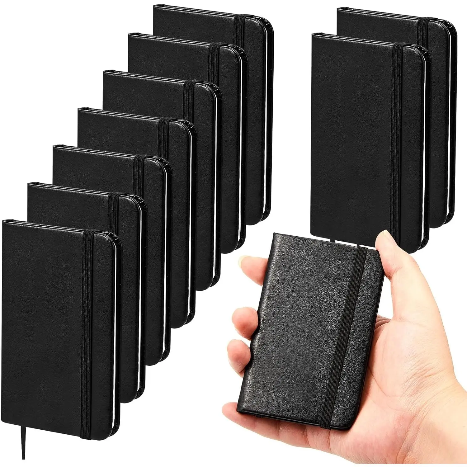Hardcover Leather Pocket Notebook 4 x 2.5 Inch Small 50 Sheets Mini Notepad Tiny Lined Journal for Office Home School Writing Supplies(Black 10 Pcs)