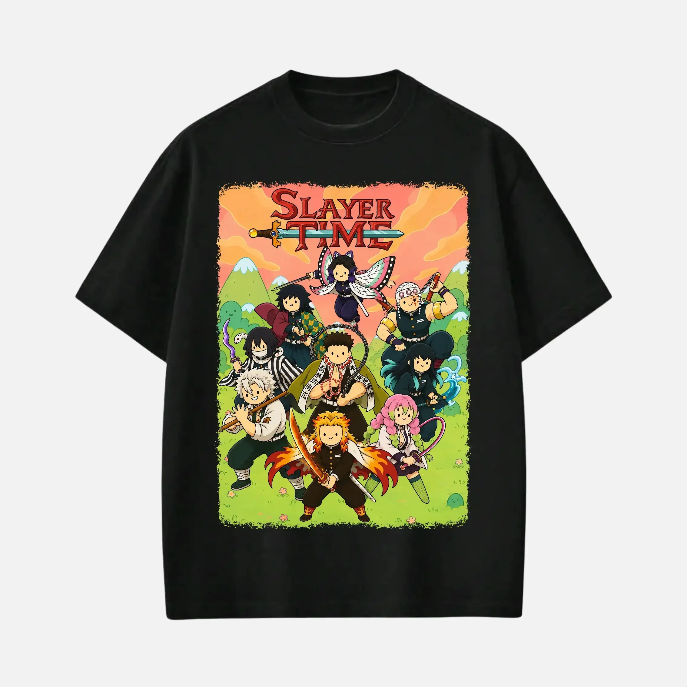9 Pillars Dem0n Slayer x Adv3nture Time Graphic Tee, Kimetsunoyaiba Shirt, Dem0n Slayer Anime Fan Merch, Unisex Sweatshirt Hoodie