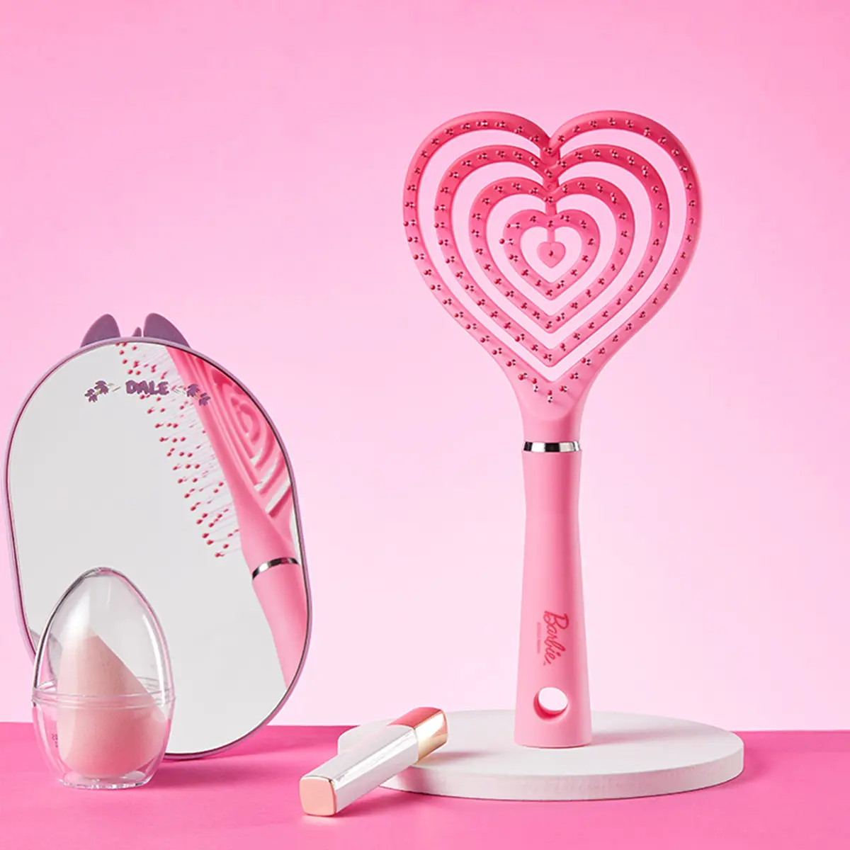 MINISO Barbie Heart Hollow Detangler Hair Brush, Self-standing Fluffy Styling Comb, Cute Pink Air Cushion Hair Comb for Women Girls Daily Hairdressing sohochic