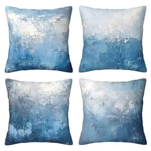 Abstract Pillow Cover Blue and White Cloud Sea Texture Modern Art Cushion Cover Outdoor Sofa Pillow Cover Garden Pillow Cover Suitable for Sofa, Living Room, Bed, Indoor Home Decoration, 4-piece Set Double sided Printing Home Textile