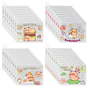 32PCS Cartoon Plastic Envelopes, A5 Size Reusable File Folders with Pull Tab, Cute Capibara Translucent Waterproof Poly Zip Envelope for School and Office Supplies, 8.3 x 6.7 Inches (4 Styles)