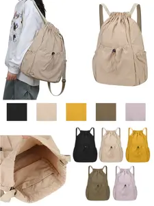 Unisex Foldable Drawstring Backpack, Soft Fabric, Adjustable Straps, Ideal for School, Travel, Weekend Outdoors, Multiple Colors Available
