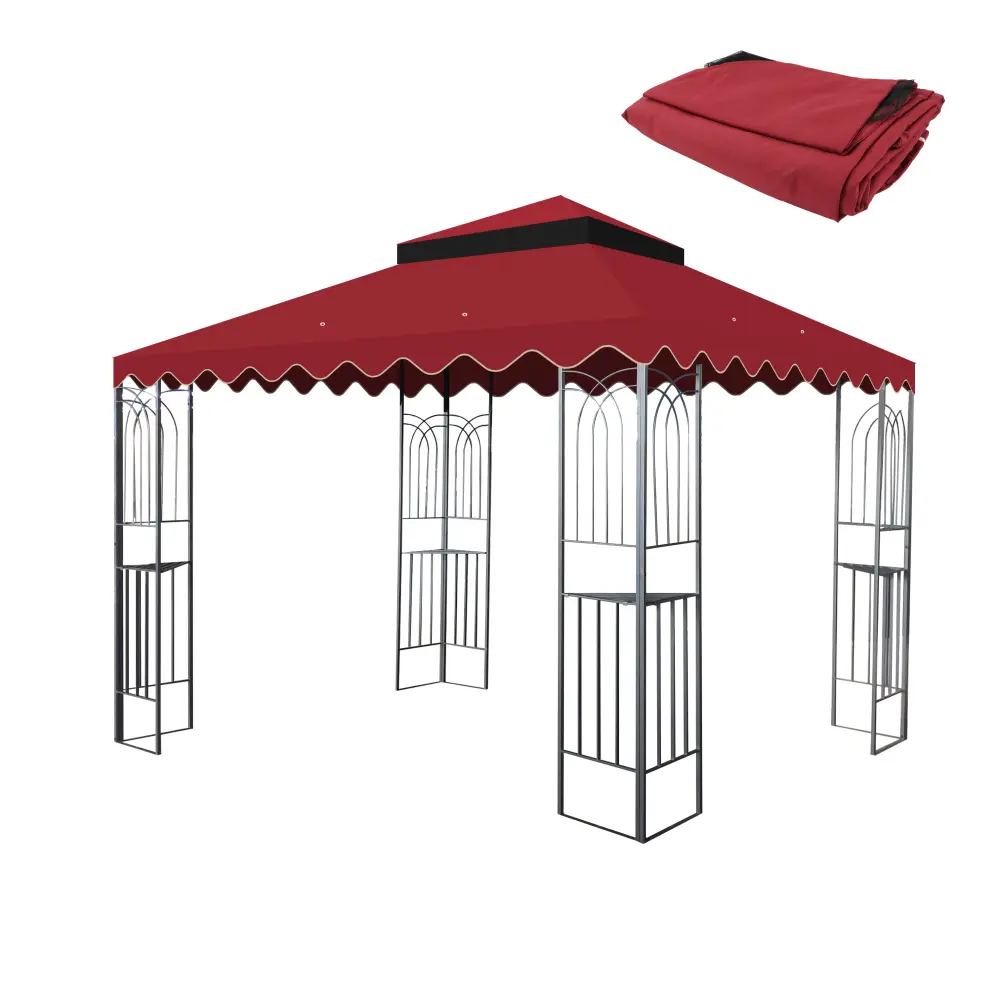 10x10 Ft Polyester Outdoor Patio Gazebo Replacement Canopy - Double Tiered Sun Protection, Sturdy, Fade Resistant Roof Shade Cover, Wavy Border, Stable Carbon Steel Reinforced, 5.5 lbs, Frame Not Included, Red (For Bug Free Shelters) Requires Assembly