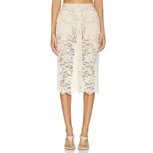 L'AGENCE Shae Below Knee Skirt in Biscuit & Ecru