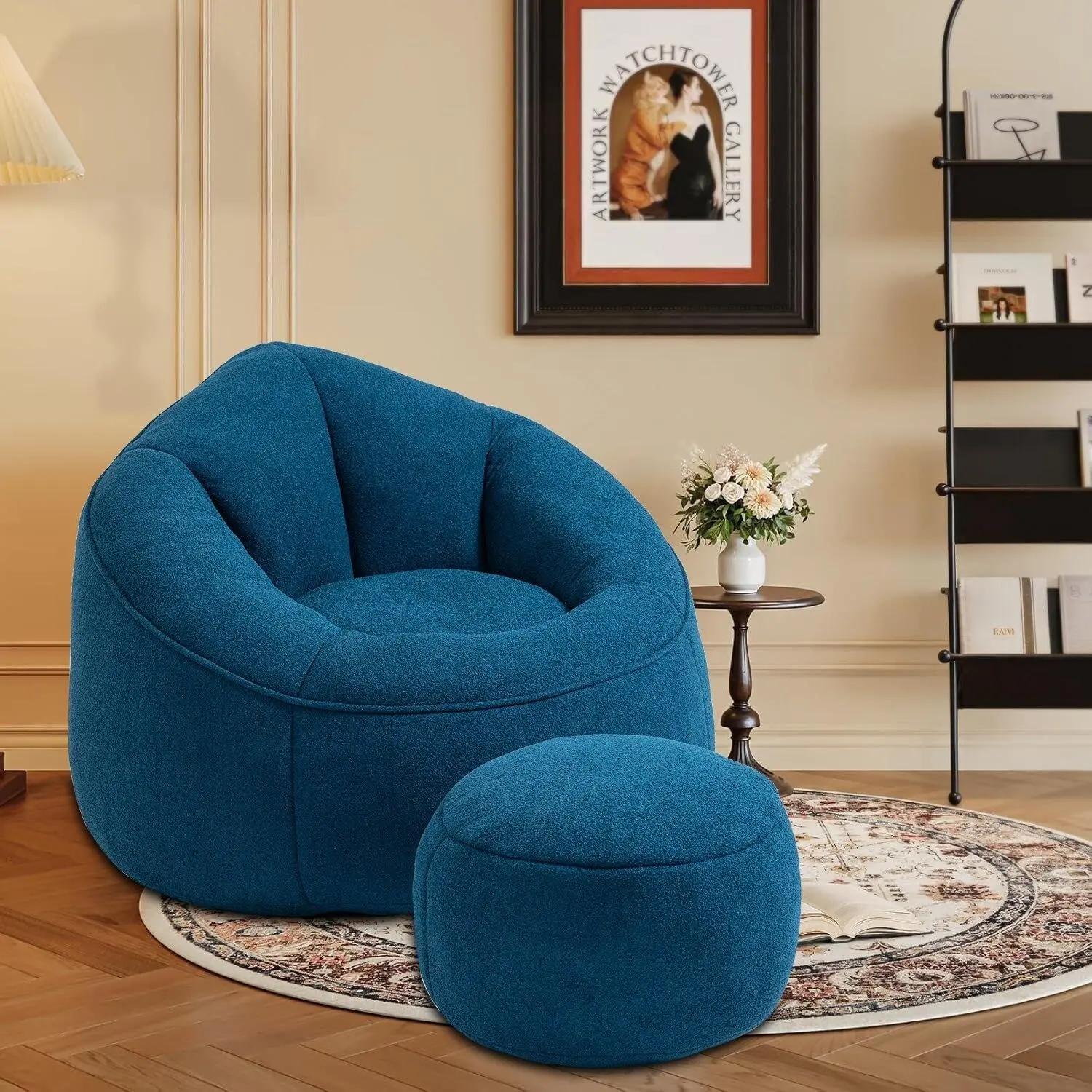Modern Stylish Microfiber Fabric Upholstered Bean Bag Chair with an Ottoman