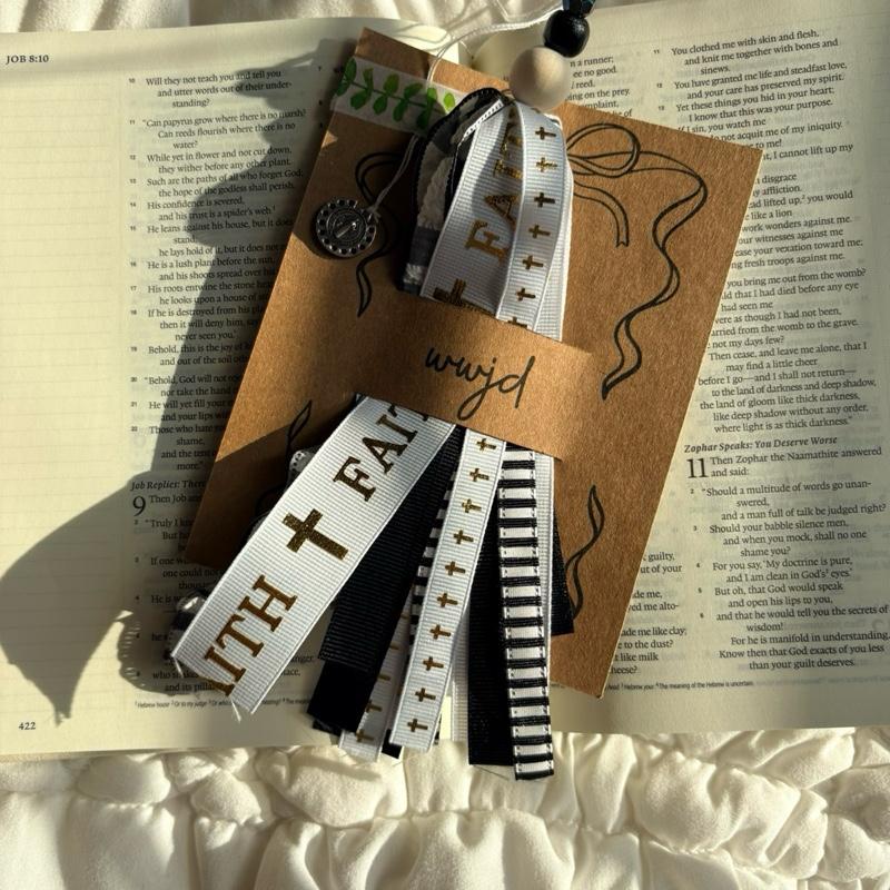 Handcrafted Bible Tassel Elegant Faith Bookmark with Colorful Tassels and Lace Detail for Religious Gifts Charm Handmade Cross