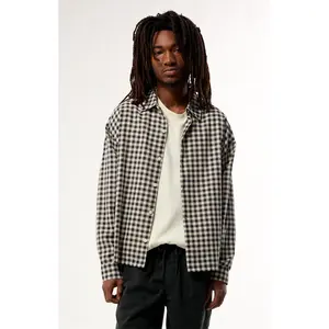 Pacsun Men's Black & White North Plaid Long Sleeve Shirt
