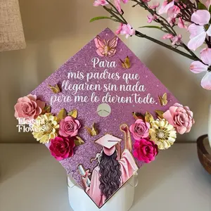 Custom Graduation Cap with Flowers | Personalized Grad Cap | Class of 2026 Cap Topper