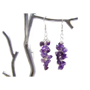 Enchanting Amethyst Gemstone Wire Wrapped Cluster Sterling Silver Earrings