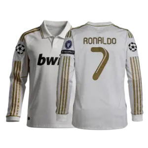 2011 12 Retro Home Away White Black Long Sleeved Soccer Jersey Top Fan Version