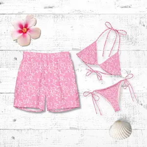 Elegant Tropical His and Hers Matching Swimsuits for Couples - Honeymoon Beachwear, Camo & Surfing Designs