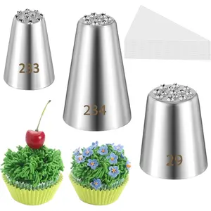 3 count Grass Icing Piping Tips and 10 Bags Set, Frosting Piping Kit for Cake Decorating with 233 234 29 Decorating Tips for Frosting, Multi-opening