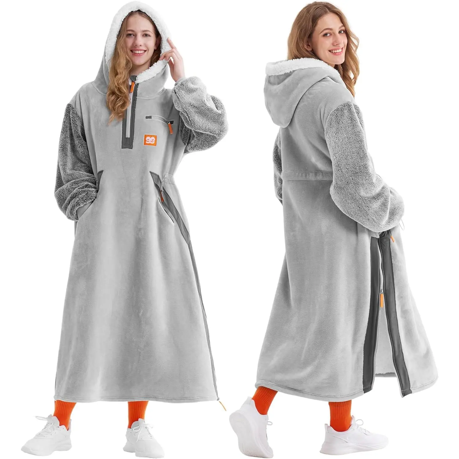 Wearable Blanket Hoodie for Women Men Gifts for Women Mom Wife Sherpa Fleece Long Hooded Blanket Sweatshirt Cozy Sherpa Wearable Throw with Pocket & Sleeve