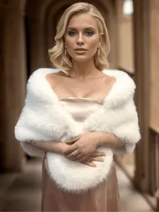 Handmade Women's Multicolor High-End Autumn Winter Plain Polyester Imitation Mink Fur Shawl, Fashionable Versatile Simple Fluffy Soft Scarf