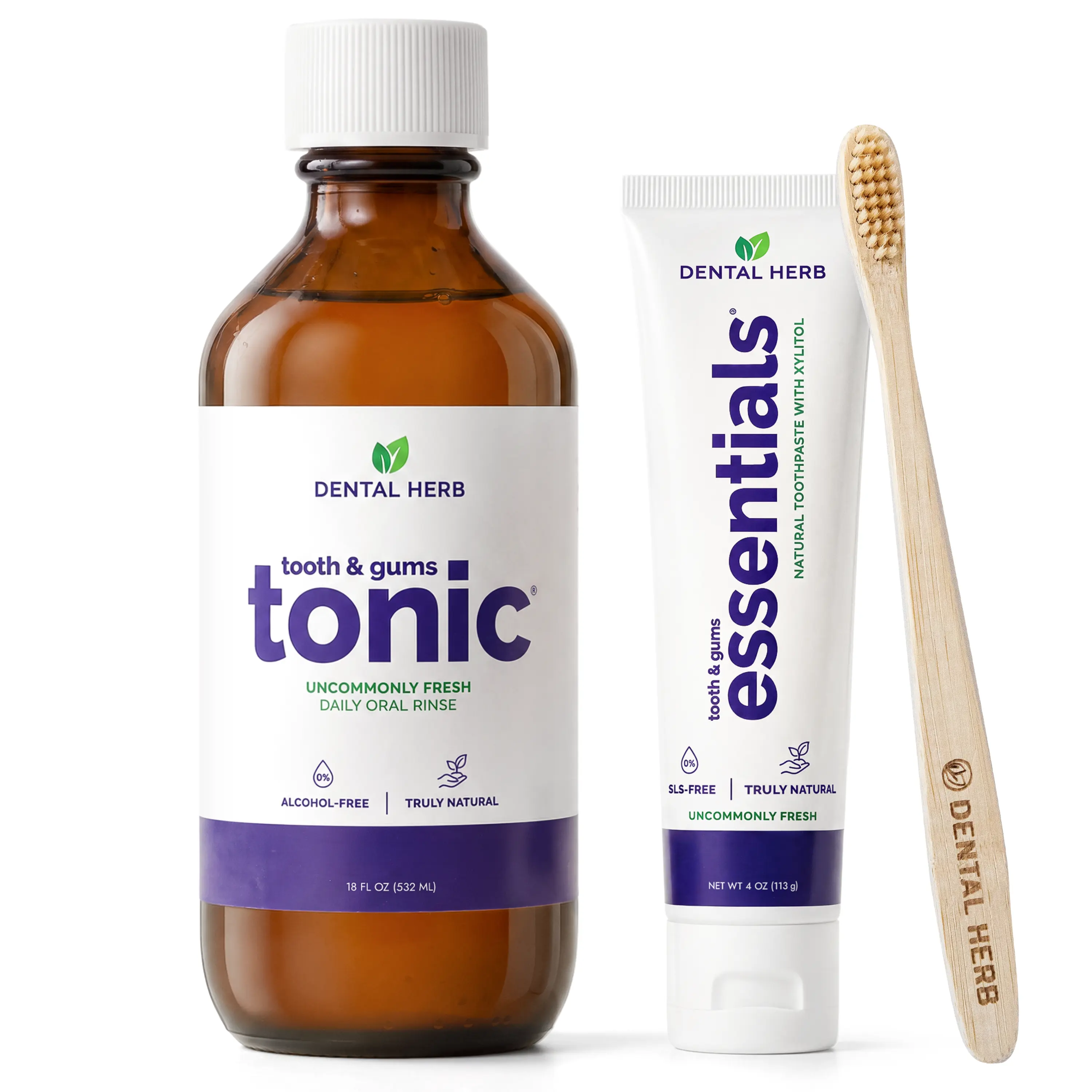 Dental Herb Company Healthy Gums Starter Kit – Natural Oral Care Set with Fluoride-Free Toothpaste, Alcohol-Free Herbal Mouthwash & Bamboo Toothbrush
