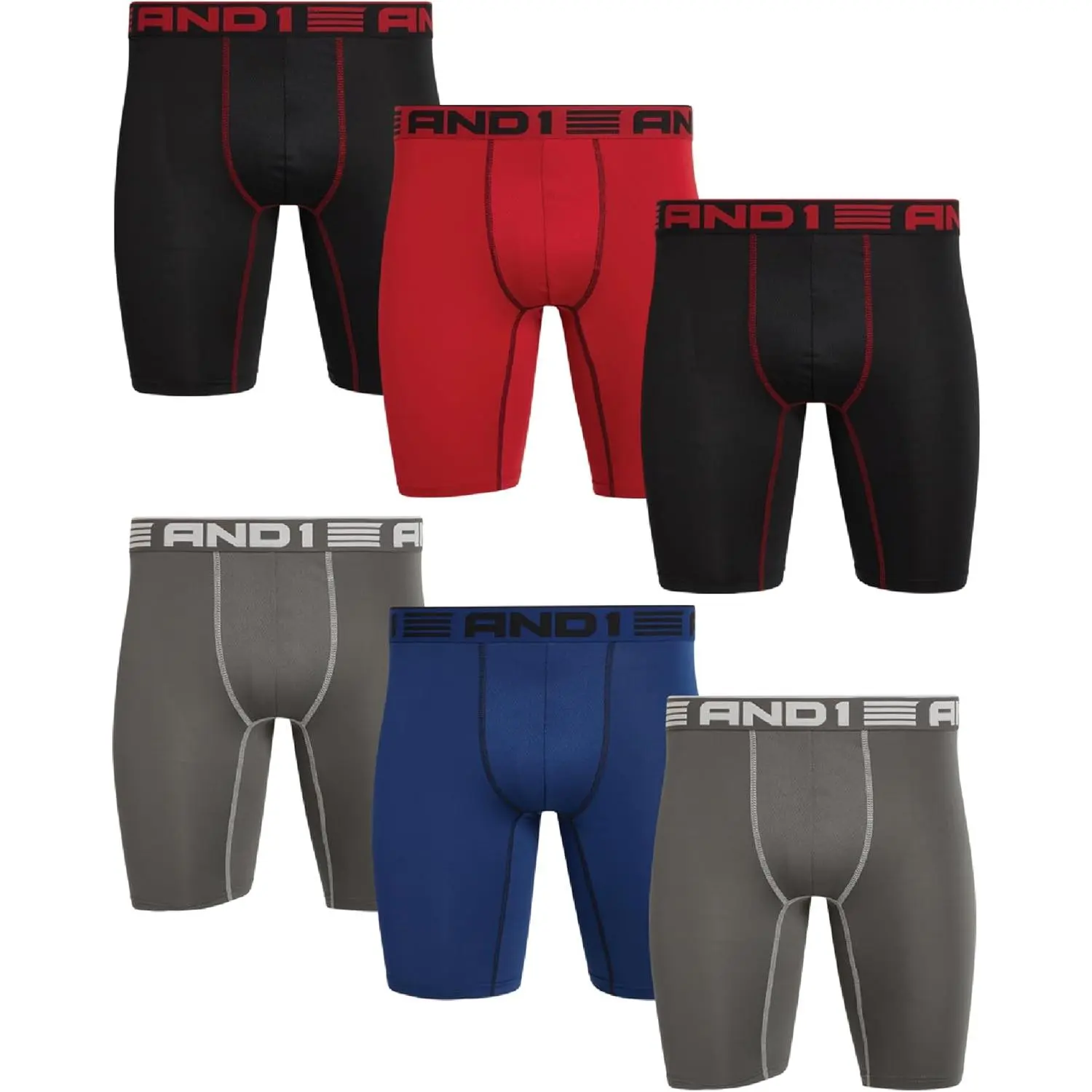 AND1 Mens Boxer Briefs - 6 Pack Platinum Performance Long Leg Boxer Briefs with Pouch - Boxers for Men, 9" Inseam (S-3XL)