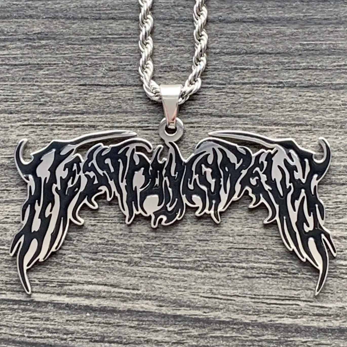 Black Destroy Lonely Necklace 2" Mirror Polished Opium Pendant Stainless Steel with Black Enamel Hypoallergenic Chain Free Gift Included