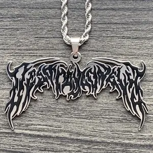 Black Destroy Lonely Necklace 2" Mirror Polished Opium Pendant Stainless Steel with Black Enamel Hypoallergenic Chain Free Gift Included