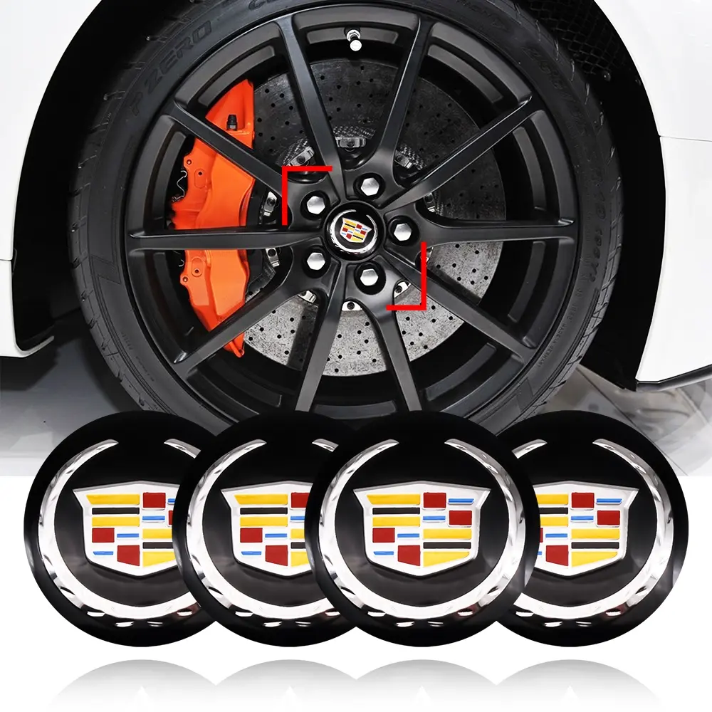 Cadillac Wheel Center Caps 56mm, 4pcs Custom Logo Stickers, Waterproof Sunproof Decorative Accessories for Car Wheels