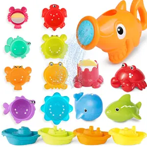 16-Piece Kids Bath Shower Toys Set, Fun Stacking Toys for Pool and Beach, Crocodile and Shark Sprinkler Bath Toys for Boys and Girls Birthday Gifts