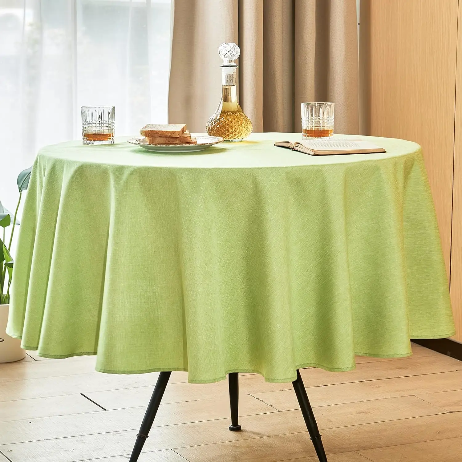 Round Table Cloth Linen Farmhouse Tablecloth  Anti-Shrink Soft and Wrinkle Resistant Decorative Fabric Table Cover for Kitchen (Mint Green, 70" Round (4-6 Seats))