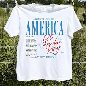 One Nation Under God America Let Freedom Ring Shirt, Patriotic Christian USA Tee,God Bless America 4th of July Shirt Crop Top