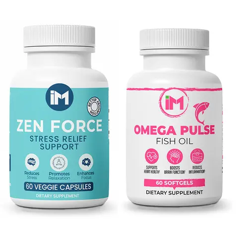 IM Zen Pack - IM Zen Force & IM OmegaPulse - Calm, Relaxation & Focus Support | Organic Ashwagandha & Black Pepper Extract | Omega-3 Fatty Acids - Fish Oil - EPA & DHA