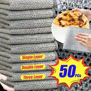 Cloths Magic Metal Silver Wires Rags Dishcloth Kitchen Quick Drying Microfiber Metal Non-Scratch for Cleaning Kitchen