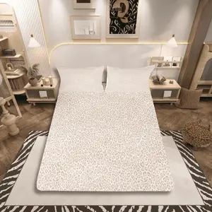 Leopard Fitted Sheet with 2 Pillowcases Cheetah Bed Sheets Set 16" Deep Pocket Boys Girls Beige Bedding Animal Print Teens Bedroom Decor Soft Lightweight Microfiber（No Flat Sheet）