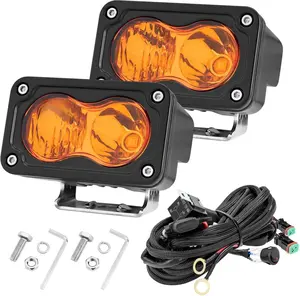 Amber 3 Inch LED Pods with Wiring Harness, 2PCS 40W Spot Beam LED Fog Auxiliary Driving Light Pods Small Offroad Backup Ditch Cubes Light Motorcycle Mini Pods for Truck Dirt Bike UTV ATV Surron