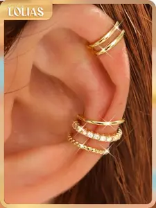 LOLIAS 4 Pairs Ear Cuffs Non Piercing - 14K Gold Plated Ear Cuff Earrings for Women Ear Cuff for Non Pierced Ears Clip on Cartilage Earring Adjustable Fake Earrings Set