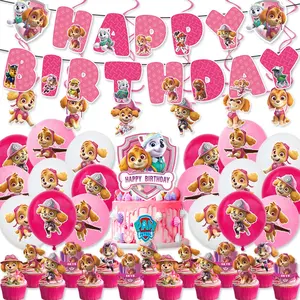 Paw Patrol  Birthday Party Kids’ Cartoon/Animation Theme Decoration Set — includes character pennant flags, balloons, cake toppers, and a complete set of cards
