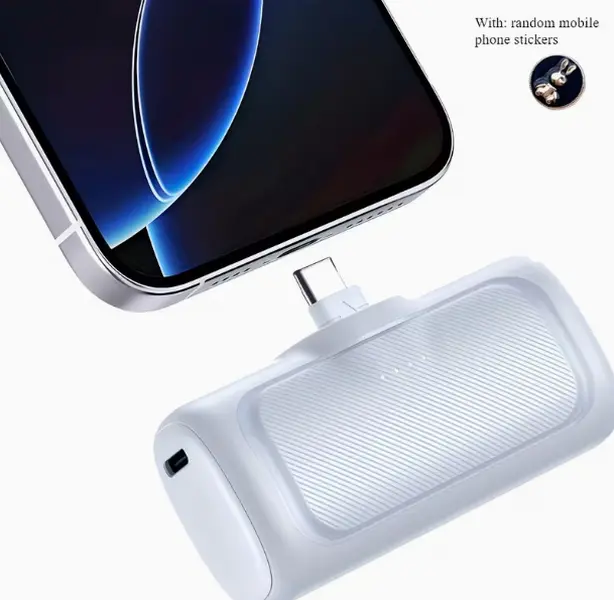 5000/10000 mAh portable power bank, 22.5W fast charging, USB and Type‑C input/output ports, LED battery display, compatible with Android phones and Apple iPhones, suitable for outdoor travel, backup power bank, ideal holiday gift White Smartphone,
