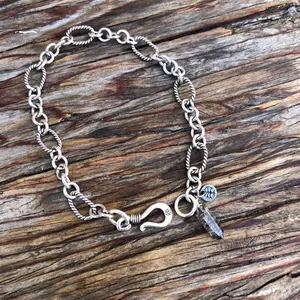 Sterling Silver Herkimer Quartz Link Chain Bracelet
