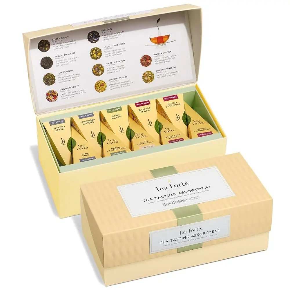 Tea Forte Premium Tea Sampler Gift Set with 20 Pyramid Infuser Bags